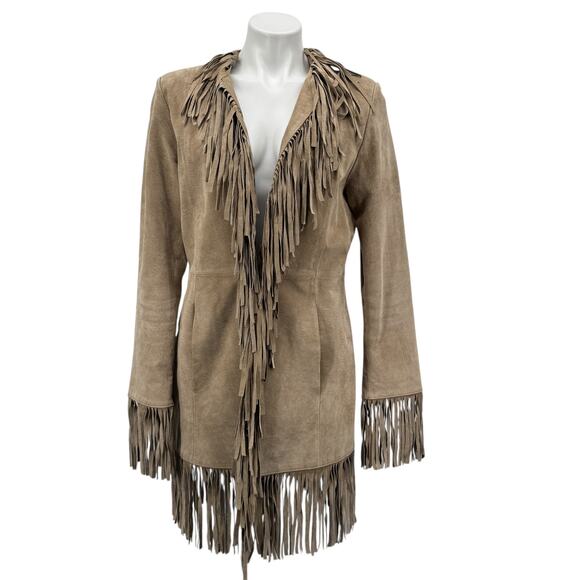 Wilsons Leather Fringe Suede Jacket Women SZ M Tan Western Boho Festival Vintage - Picture 1 of 13